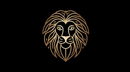 Fototapeta premium Luxury lion head logo in golden lines on a black background. Concept: power, prestige, leadership, and premium identity. used for luxury fashion brands, jewelry, elite services, high-end branding.