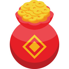 Red Pouch Overflowing With Golden Coins Featuring A Yellow Diamond Emblem On A Transparent...