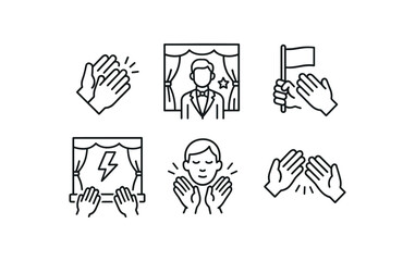 simple outline stroke icon isolated on white background scene transition clapping lead actor recognition mid performance cheer final act thunderclap emotional response applause synchronized