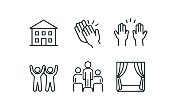 simple outline stroke icon isolated on white background full house rise final scene applause extended ovation moment cast call cheers spontaneous audience rise double curtain ovation