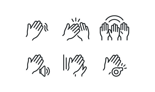 simple outline stroke icon isolated on white background rhythmic clapping wave encore applause burst audience cheer crest sustained ovation volume section by section applause applause +
