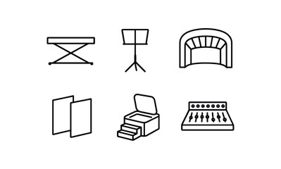 simple outline stroke icon isolated on white background adjustable riser pit fold music stands acoustic removable cover panels entry hatch steps mixing desk station