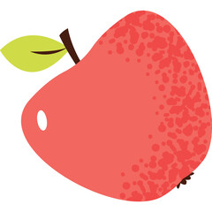 Red Pear with Green Leaf and Brown Stem Isolated on White Background Featuring Speckled Texture and Simple Cartoon Style