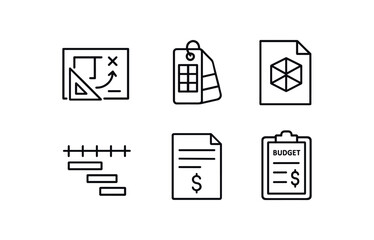 simple outline stroke icon isolated on white background backdrop draft prop placement map texture swatch binder 3D CAD file printout fabrication timeline chart scenic budget sheet