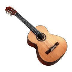 Fototapeta premium Acoustic classical guitar with nylon strings, wooden body, and a detailed rosette design.