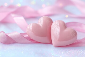 Obraz premium Soft Pink Hearts With Ribbon Create a Romantic Atmosphere for Special Occasions and Celebrations