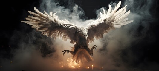 a light garuda , coming out of the smoke,generative AI