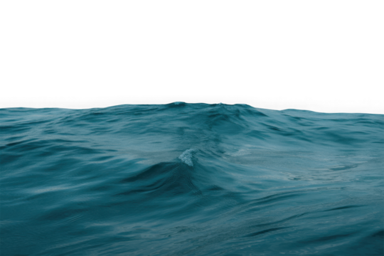 Deep Blue ocean water surface with gentle waves and ripples. Isolated on transparent background, PNG
