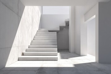 Fototapeta premium Modern Minimalist Staircase With Stark Shadows in Bright Interior
