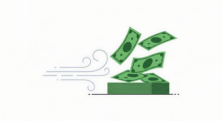 Minimalist Currency Devaluation Money Blown Away Vector