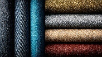 Folded textile fabrics in rich tones and soft texture, design diversity