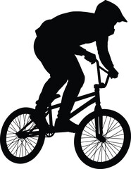 Fototapeta premium BMX rider silhouette, extreme sport action, bicycle stunt graphic, freestyle biking icon, urban cycling motion, youth sport energy, white background
