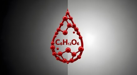 Glucose Molecule Structure in a Blood Drop with Abstract Background