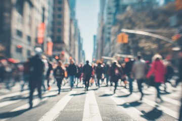 Obraz premium Busy City Street Filled With Pedestrians Crossing During Bright Daytime