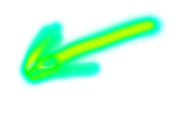 Vibrant neon green arrow pointing left and upwards against a clean white background symbolizing direction and guidance with a glowing energetic effect