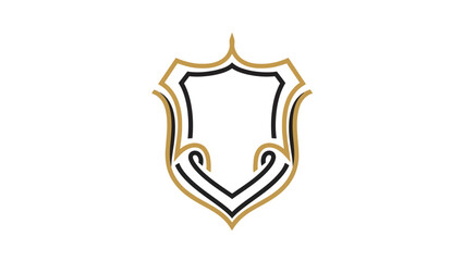 Fototapeta premium Decorative emblem featuring shield shape with gold and black outlines on a white background