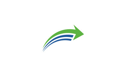 Obraz premium A stylized arrow with green head and curved blue lines, suggesting growth on a white background