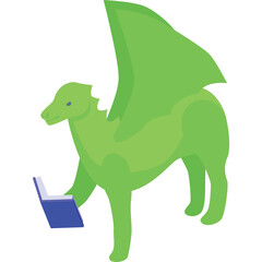 Green Dragon Reading A Book With Transparent Background Educational Fantasy Creature