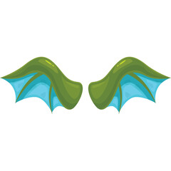 Green Dragon Wings With Blue Membranes On Transparent Background Isolated