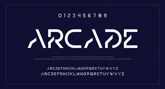 Design Modern abstract digital alphabet font. Minimal technology typography, Creative urban sport fashion futuristic font and with numbers. vector illustration.