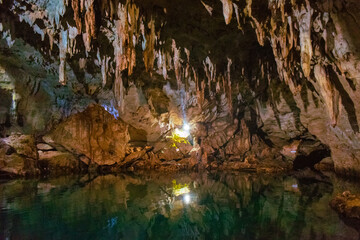 August 23, 2025. Bohol, Philippines. Hinagdanan Cave Interior with underground pool.