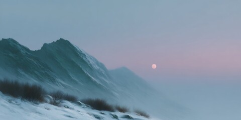 Fototapeta premium Mountain range with a large moon in the sky