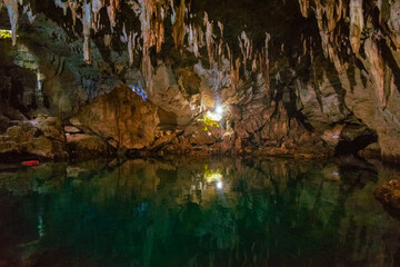 August 23, 2025. Bohol, Philippines. Hinagdanan Cave Interior with underground pool.