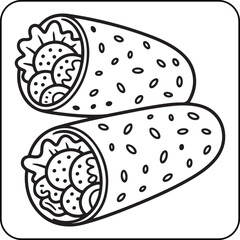 Taco Burrito Duo – Fun Food Coloring Page for Kids and Adults | Hand Drawn Outline Vector, Mexican Snack Line Art Design.