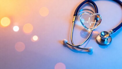Stethoscope and glass heart with pulse icon
