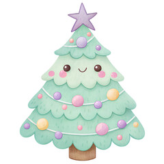 Cute cartoon Christmas tree with pastel colors and star ornament ready for festive celebrations