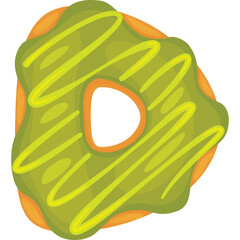 Green Iced Donut With Yellow Drizzle Isolated On White Background