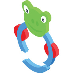 Green Frog Toy Watch With Red Accents And Blue Straps On White Background