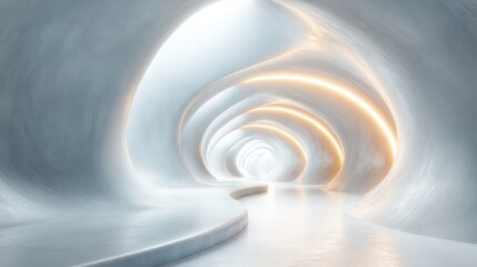 Obraz premium Ethereal Interior: An abstract rendering of a smooth, cave-like interior, a journey of light, suggesting a tranquil and futuristic space. 