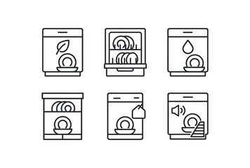 simple outline stroke icon isolated on white background eco mode compact dishwasher pull tray model low water use dishwasher integrated control panel unit rental suitable model energy