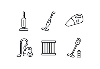 simple outline stroke icon isolated on white background upright vacuum stick vacuum handheld portable vacuum bagless canister vacuum HEPA filter vacuum cordless rechargeable vacuum