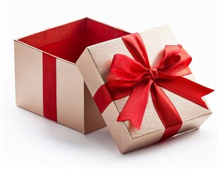 open gift box red ribbons isolated on white background surprise event celebration design for greeting