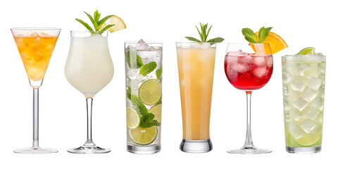 Various Cocktail PNG Set &ndash; Realistic Drinks with Garnishes, Isolated on Transparent Background