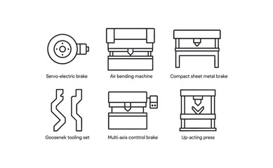 simple outline stroke icon isolated on white background servo electric brake air bending machine compact sheet metal brake gooseneck tooling set multi axis control brake up acting press