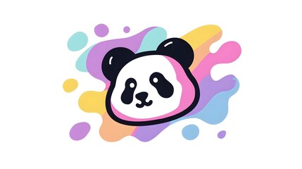 Naklejka premium Playful panda logo in soft pastel colors with rounded shapes. Concept: friendliness, joy, creativity,a welcoming brand personality, children’s brands, toy stores, creative studios, educational product