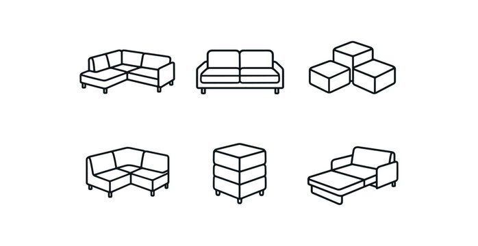 simple outline stroke icon isolated on white background sectional floor sofa low profile modular couch mix and match ottoman set corner flex lounge stackable units fold lounge bed