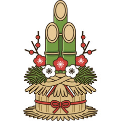 Traditional Japanese Kadomatsu Vector Icon with Transparent Background