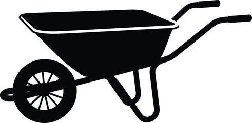 Wheelbarrow silhouette vector illustration, construction and gardening equipment design, heavy load tool, landscaping work symbol, agriculture, labor, transportation, farm tool concept © Samol