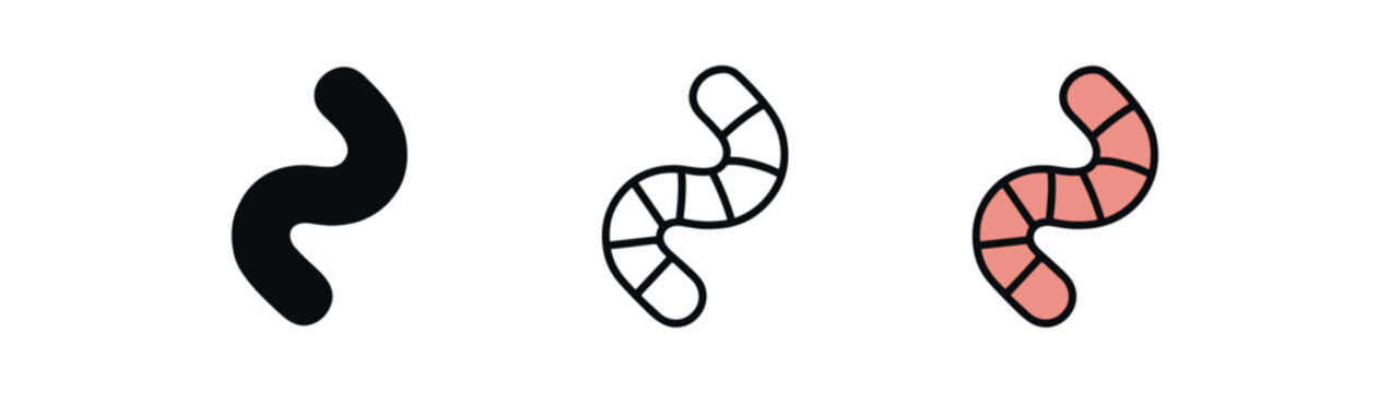 worm earth crawler icon on white background Black silhouette flat icon outline icon and colored icon style. three minimal vector icon style