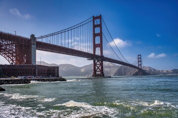 Golden Gate Bridge in San Francisco, California. Beautiful view of the beautiful bridge in the USA. High quality photo