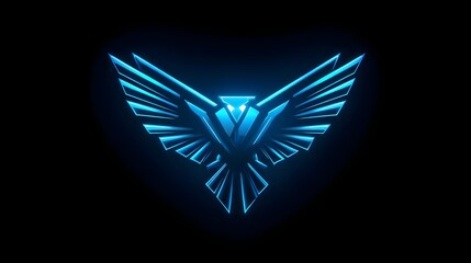 Futuristic sleek digital eagle logo with neon blue glow and metallic texture. Concept: power, innovation, speed, and high-tech identity, esports teams, gaming brands, tech companies, digital products,