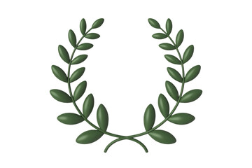 Elegant 3D rendered olive or laurel wreath, symmetrical with smooth, deep green leaves curving upwards. Symbolizes victory, peace, and achievement. background removed