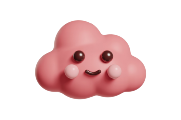 Cute pink cloud character with big brown eyes, rosy cheeks, and a sweet smile, rendered in a charming 3D style. background removed