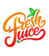 Obraz premium Fresh juice text lettering handwritten logo on white vector