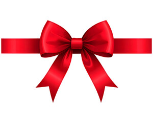 Elegant red satin gift bow with a horizontal ribbon, a decorative element for presents and celebrations, isolated illustration on a white background