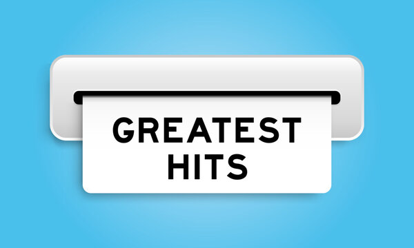 White coupon banner with word greatest hits from machine on blue color background